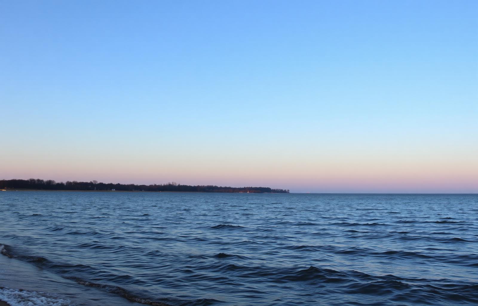 Lake Erie shoreline at sunrise in Northeast Ohio
